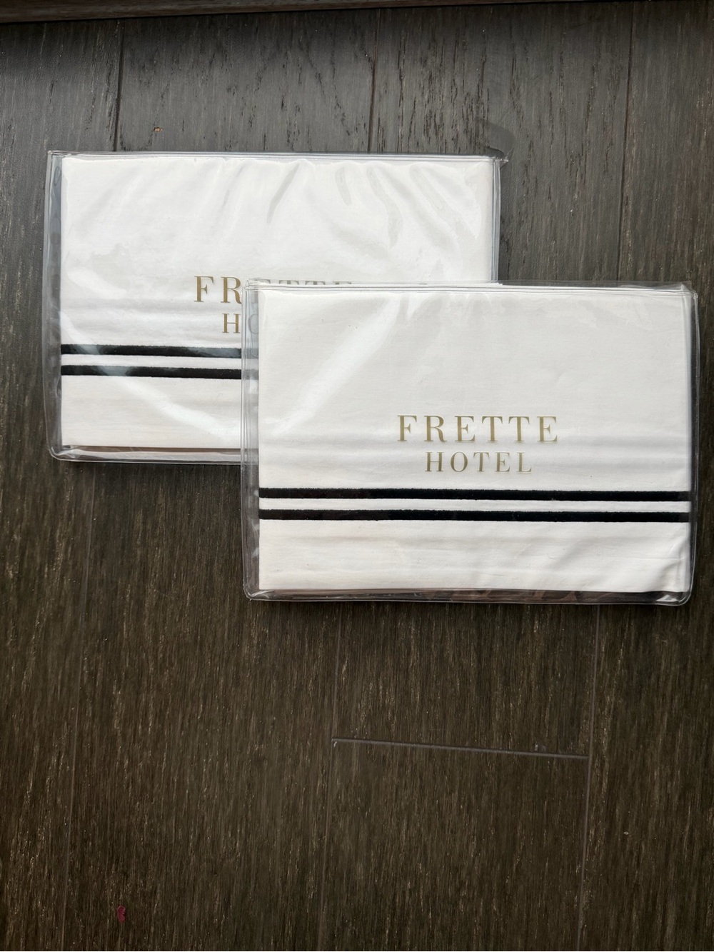 Frette White Pillowcases with Double Stripe and Gold Logo - Pair